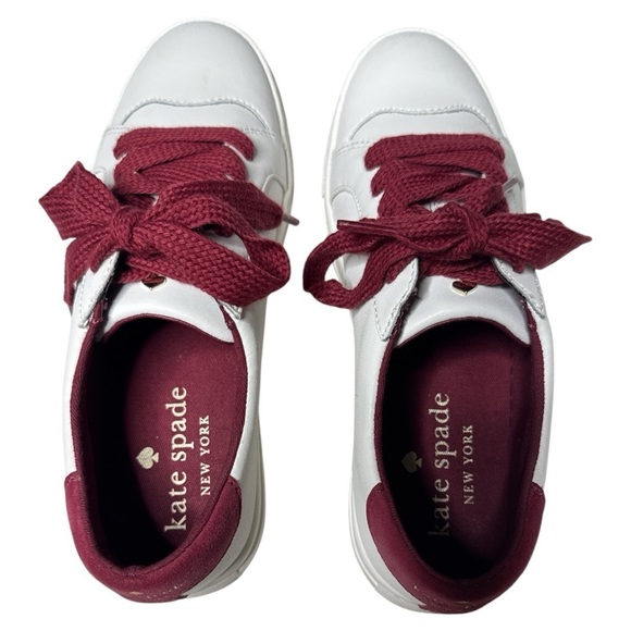 Kate Spade Fez White Leather Burgundy Sneakers Sz:6 - Picture 8 of 14